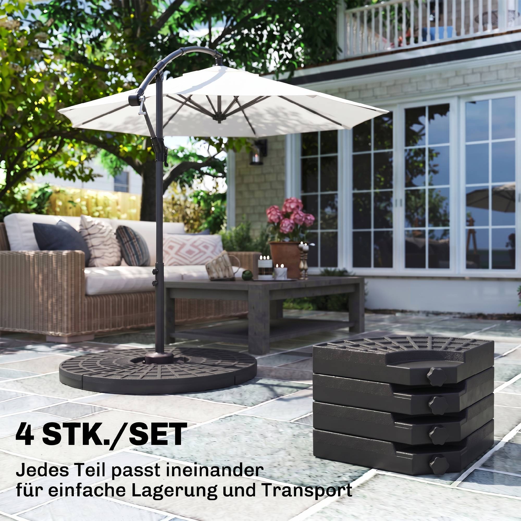 Poids de parasol, pied de parasol, 4 pièces, remplissable, 52 kg eau ou ...