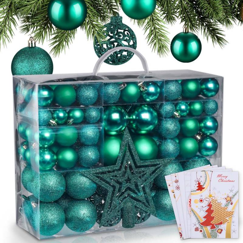 BB Loisir - Boules de Noël Vertes Décorations de sapin Coffret de 128 pièces inclus ètoile de sapin-5 cartes