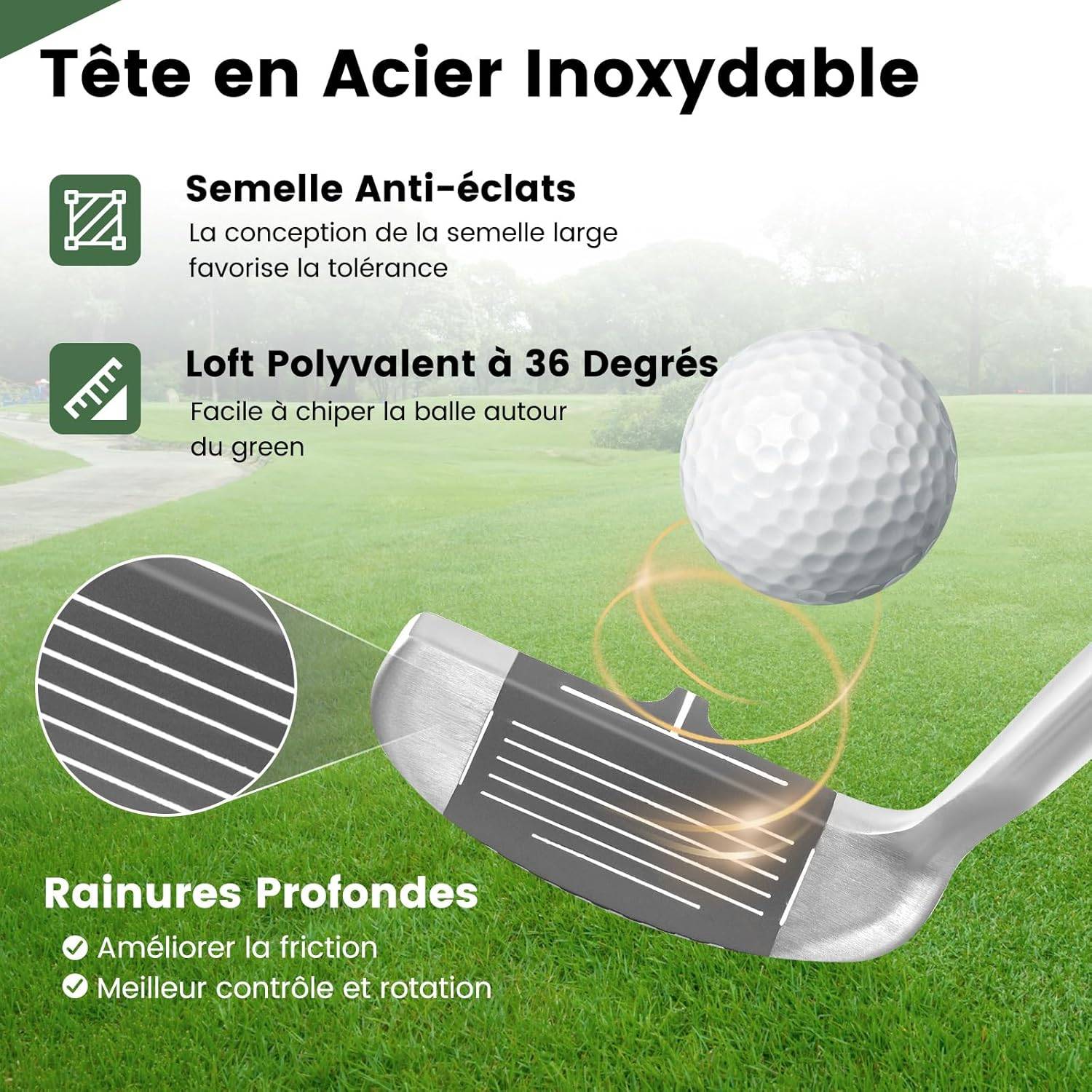 Club de Golf Chipper pour Droitier, Chipper de Golf Coin de Pincement 36° et Inclinaison 72° - Image 2