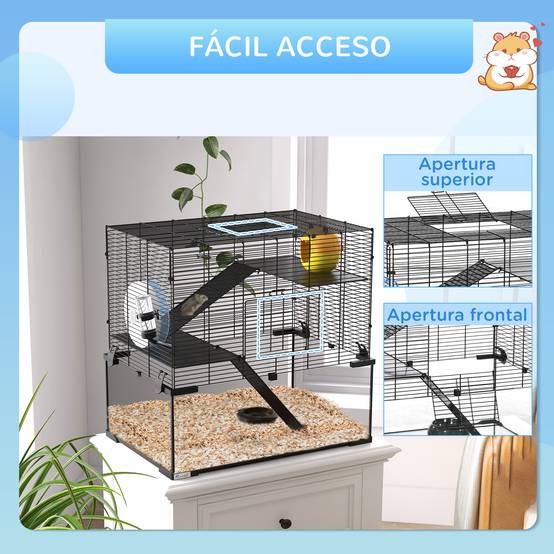 Cage hamster 3 niveaux acier fond verre accessoires inclus 60x40x54cm noir - ComfortXL Outdoor Living - Image 9