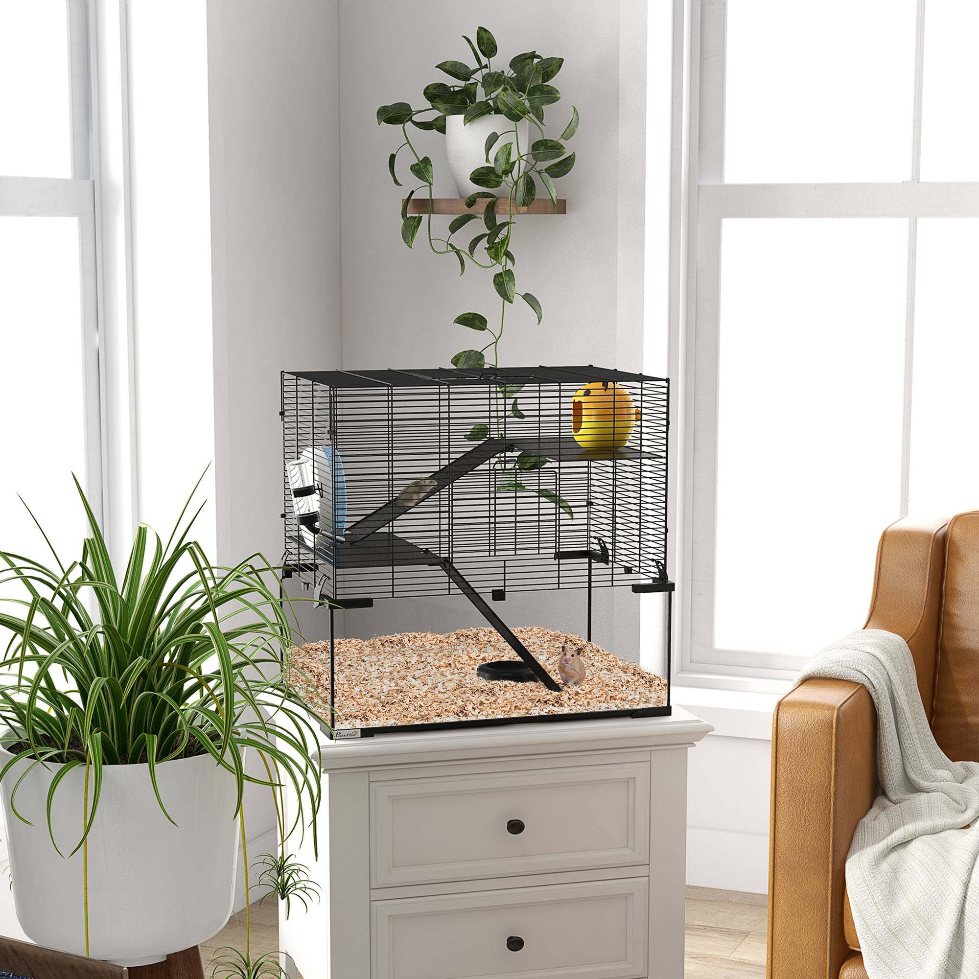 Cage hamster 3 niveaux acier fond verre accessoires inclus 60x40x54cm noir - ComfortXL Outdoor Living - Image 3