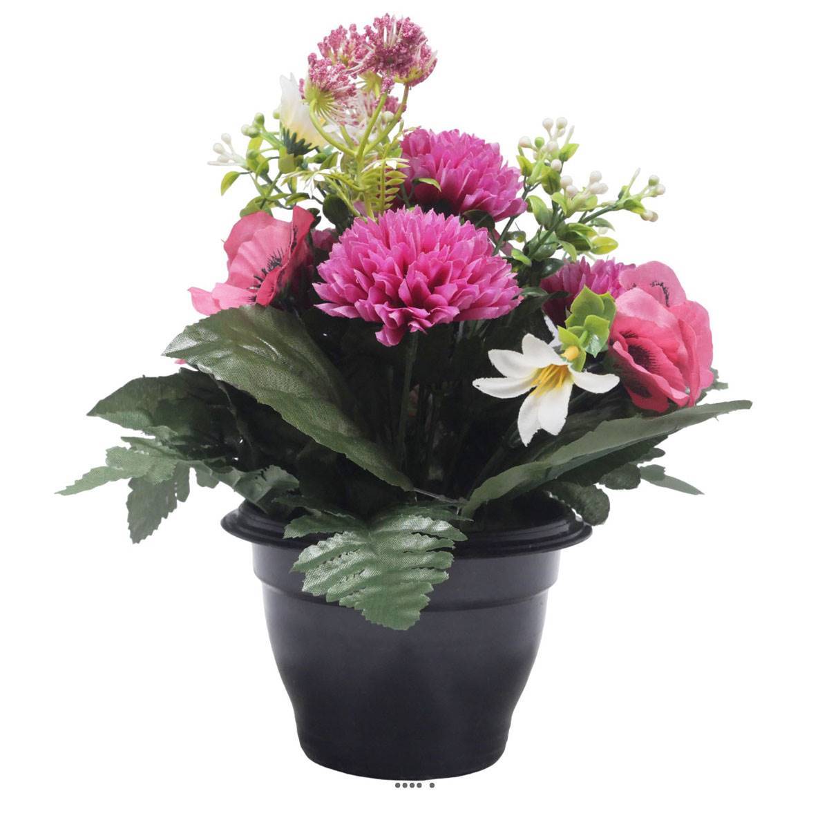 Artificielles - Pot de Chrysantheme, pensée et mini fleurs artificiels pour la Toussaint Rose fushia - couleur: Rose fushia 730 - Image 1