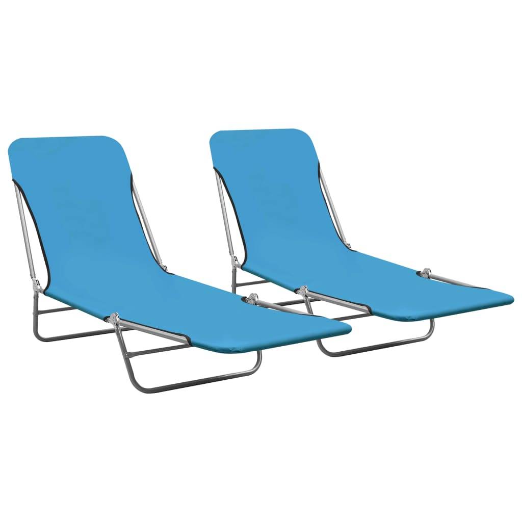 Helloshop26 - Chaises longues pliables 2 pièces acier et tissu bleu - Image 1