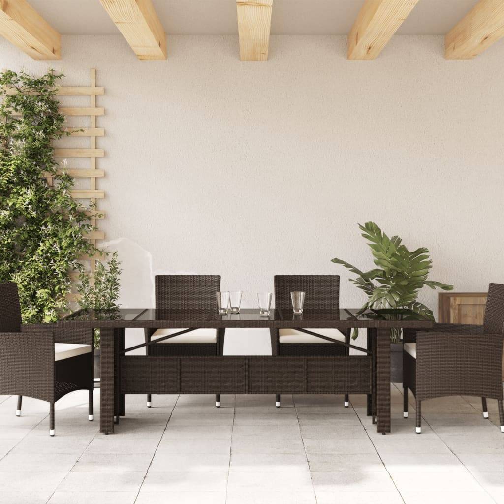 PANGIVO - Table de jardin résine tressée verre trempé marron 240 x 90 x 75 cm - PANGIVO - Image 3