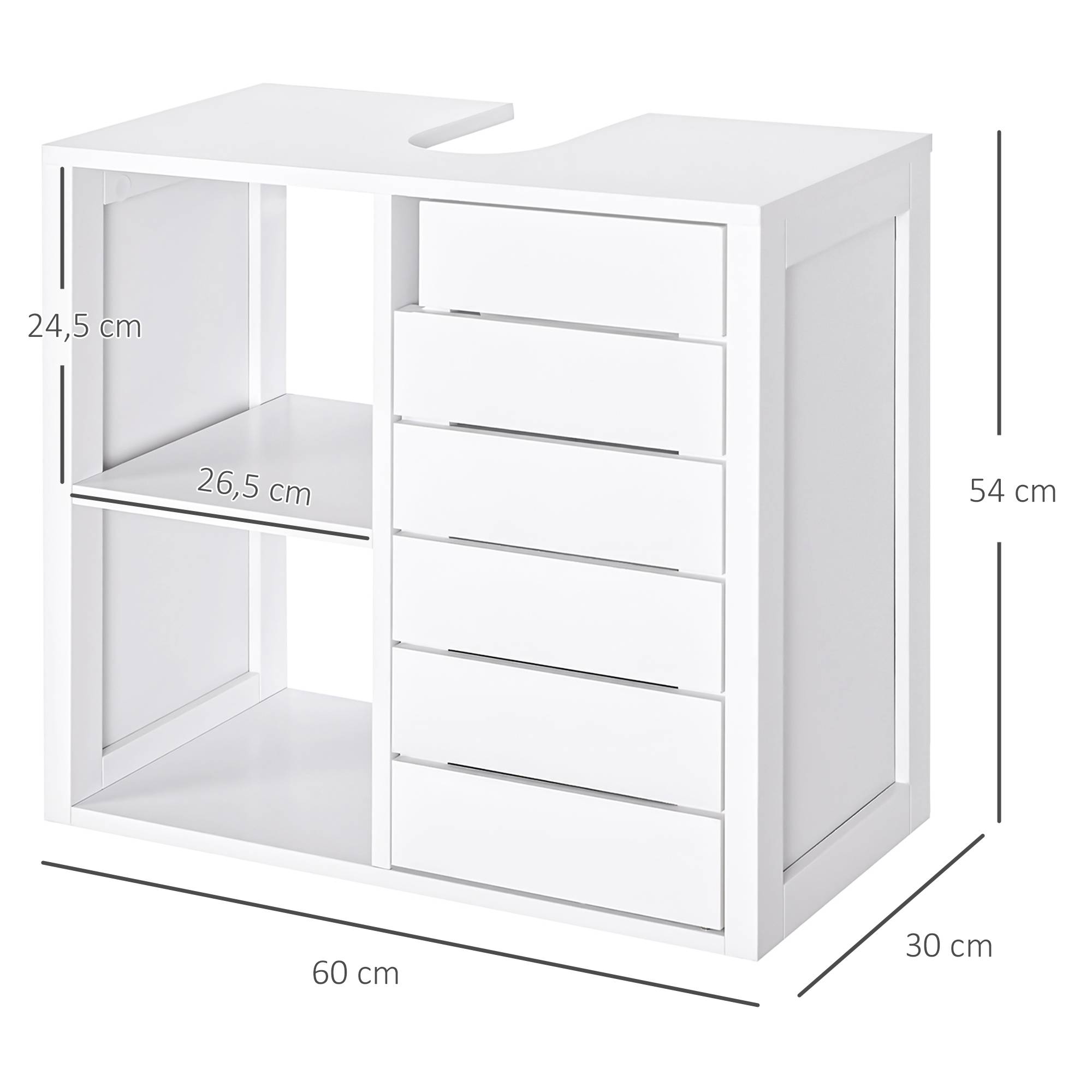 Sans Marque - Meuble vasque mural compact 2 étagères ouvertes espace fermé 60x30x54 cm blanc - Image 4