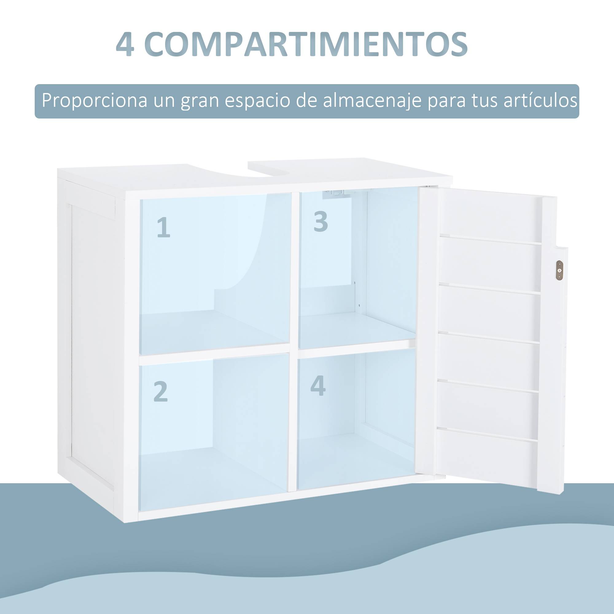 Sans Marque - Meuble vasque mural compact 2 étagères ouvertes espace fermé 60x30x54 cm blanc - Image 5