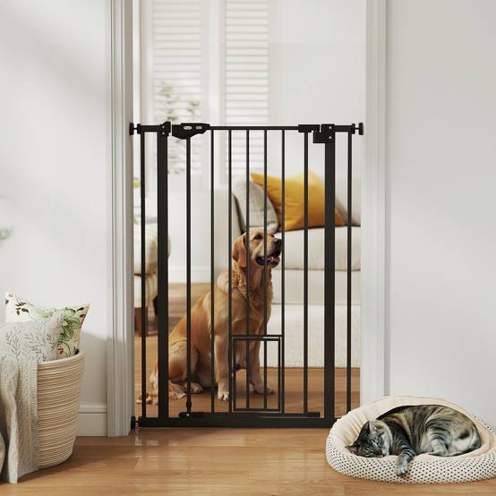 Barrière de sécurité haute en acier pour chien fermeture auto porte chat 104cm noir - ComfortXL Outdoor Living - Image 4