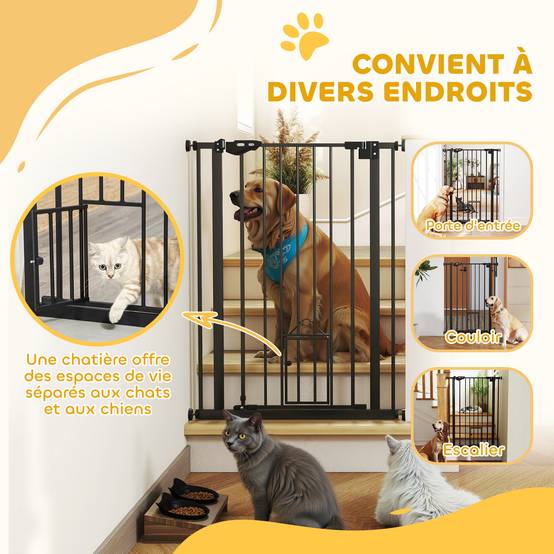 Barrière de sécurité haute en acier pour chien fermeture auto porte chat 104cm noir - ComfortXL Outdoor Living - Image 9