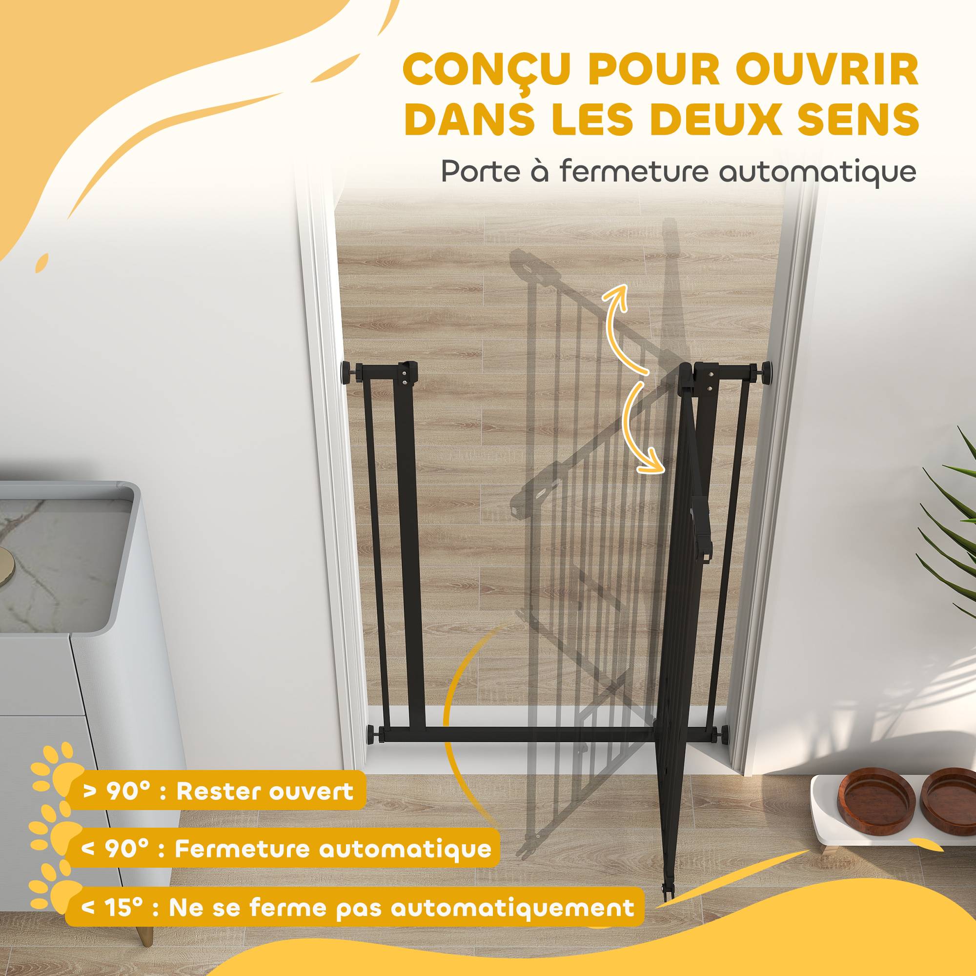 Barrière de sécurité haute en acier pour chien fermeture auto porte chat 104cm noir - ComfortXL Outdoor Living - Image 7