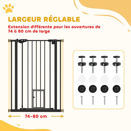 Barrière de sécurité haute en acier pour chien fermeture auto porte chat 104cm noir - ComfortXL Outdoor Living - Image 6