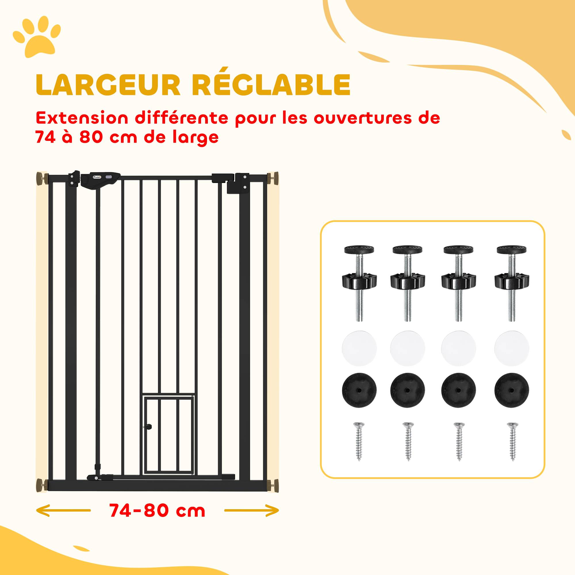 Barrière de sécurité haute en acier pour chien fermeture auto porte chat 104cm noir - ComfortXL Outdoor Living - Image 6