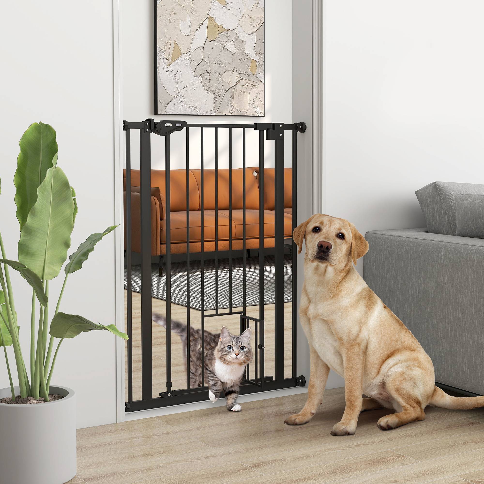 Barrière de sécurité haute en acier pour chien fermeture auto porte chat 104cm noir - ComfortXL Outdoor Living - Image 3
