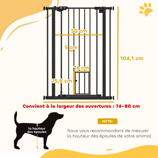 Barrière de sécurité haute en acier pour chien fermeture auto porte chat 104cm noir - ComfortXL Outdoor Living - Image 5