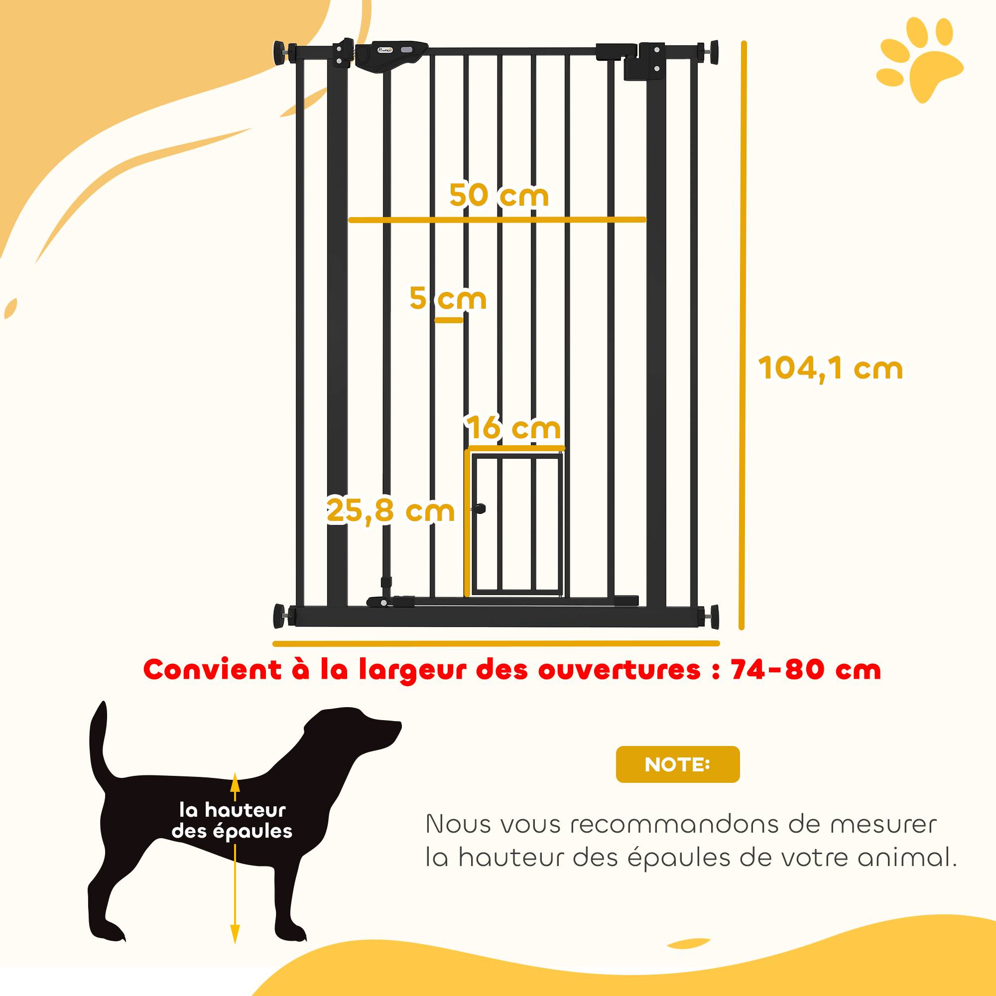 Barrière de sécurité haute en acier pour chien fermeture auto porte chat 104cm noir - ComfortXL Outdoor Living - Image 5