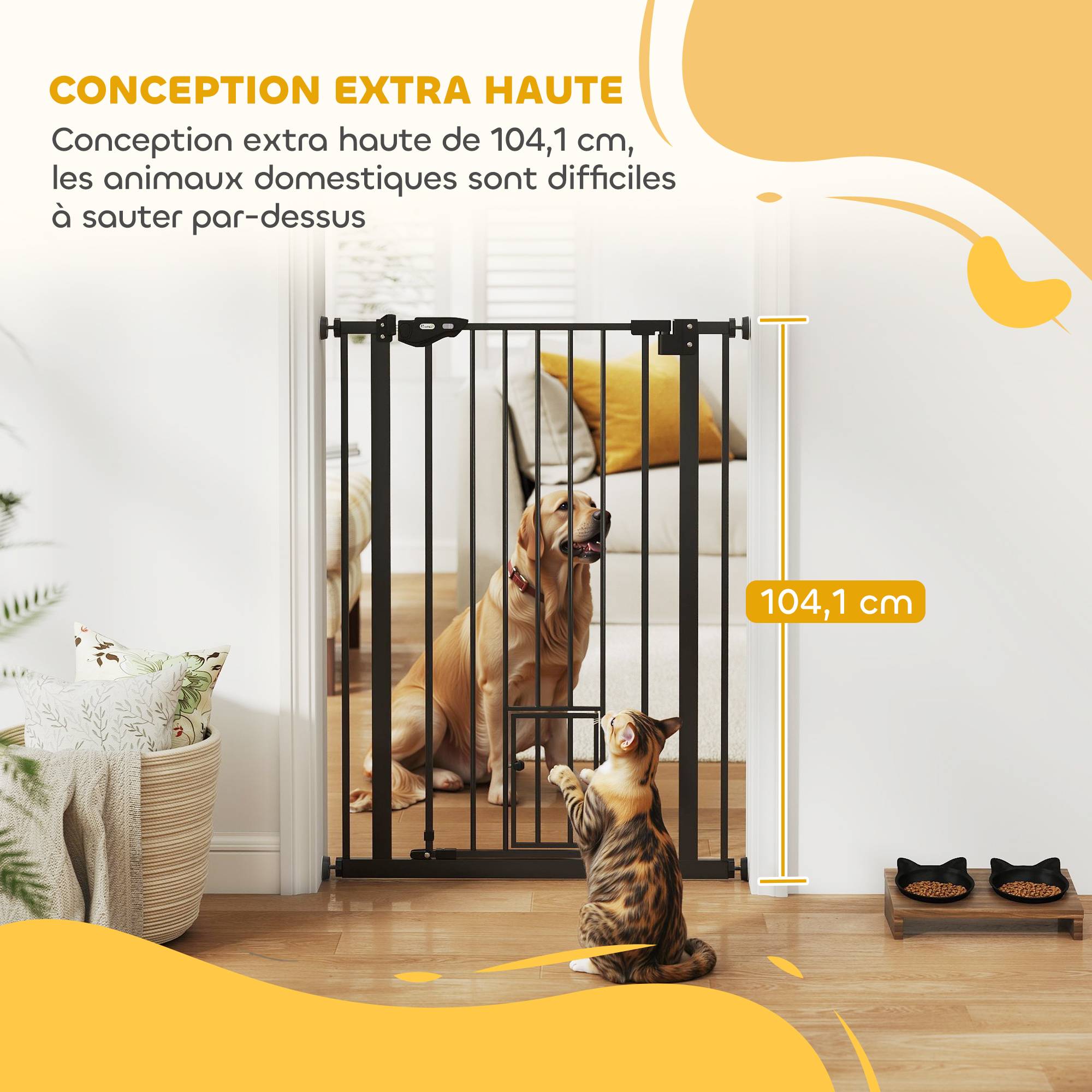 Barrière de sécurité haute en acier pour chien fermeture auto porte chat 104cm noir - ComfortXL Outdoor Living - Image 10