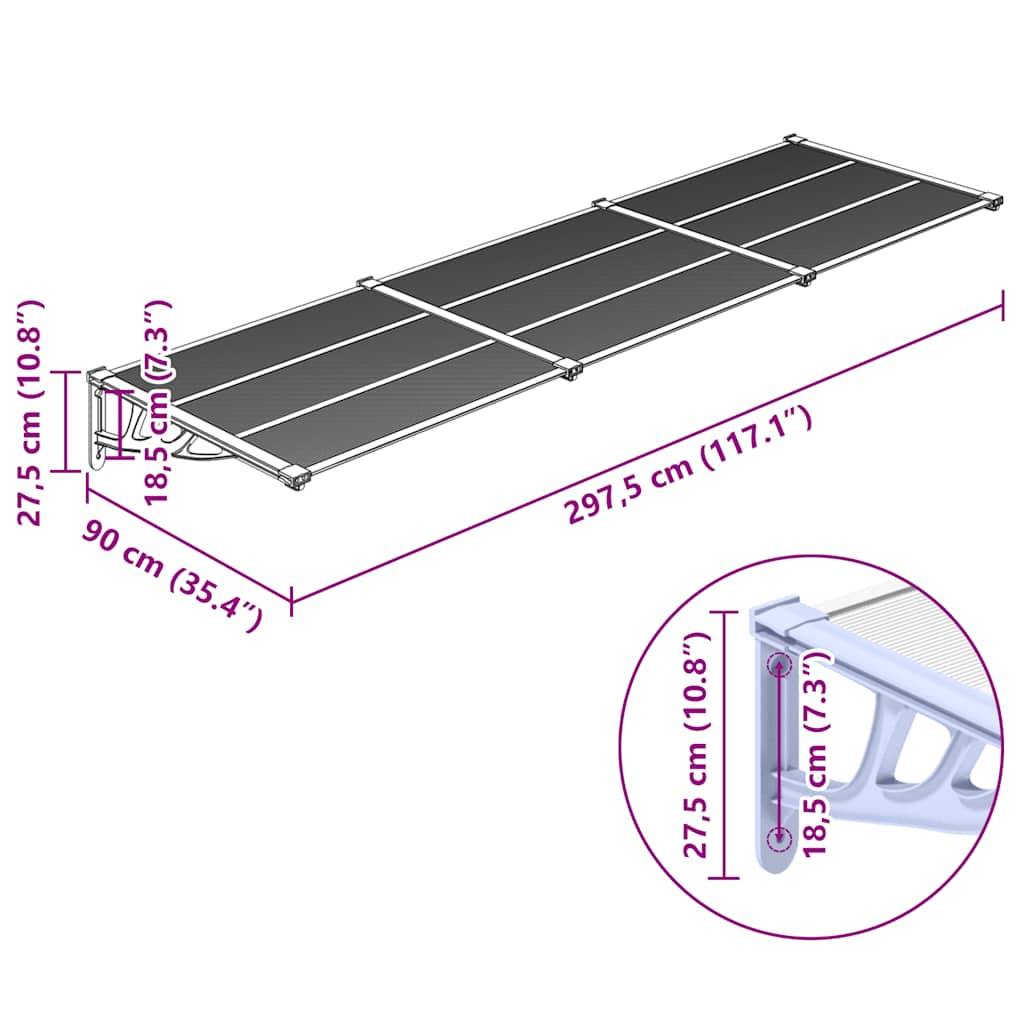 Vidaxl - Auvent de porte Gris et transparent 297,5x90 cm Polycarbonate vidaXL 153694 - Image 3