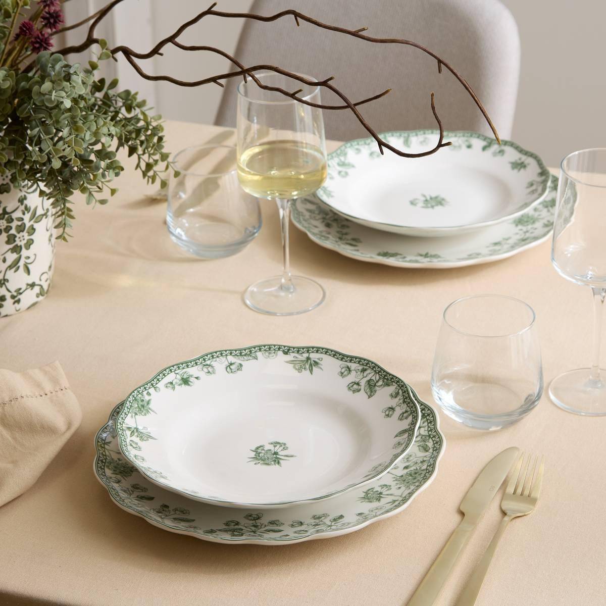 Atmosphera - Lot de 6 assiettes creuses Lisière ronde D.22,5cm vert - Atmosphera Créateur d'intérieur - Image 4