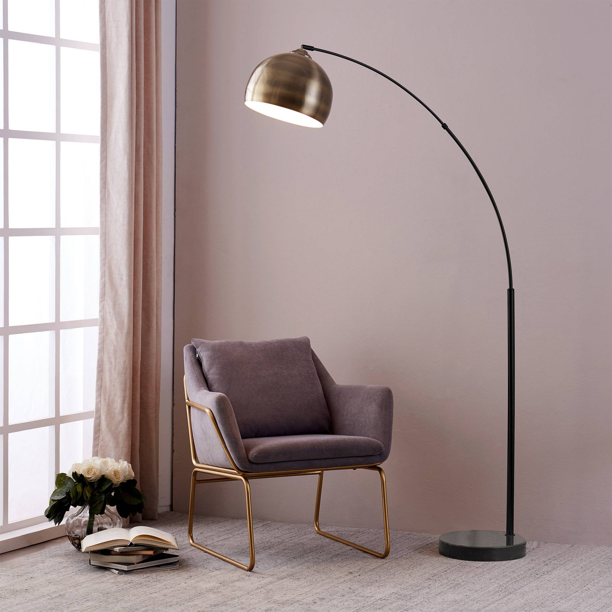 Teamson Home - Lampadaire arqué avec abat-jour cloche en métal, jaune Teamson Home - Image 1