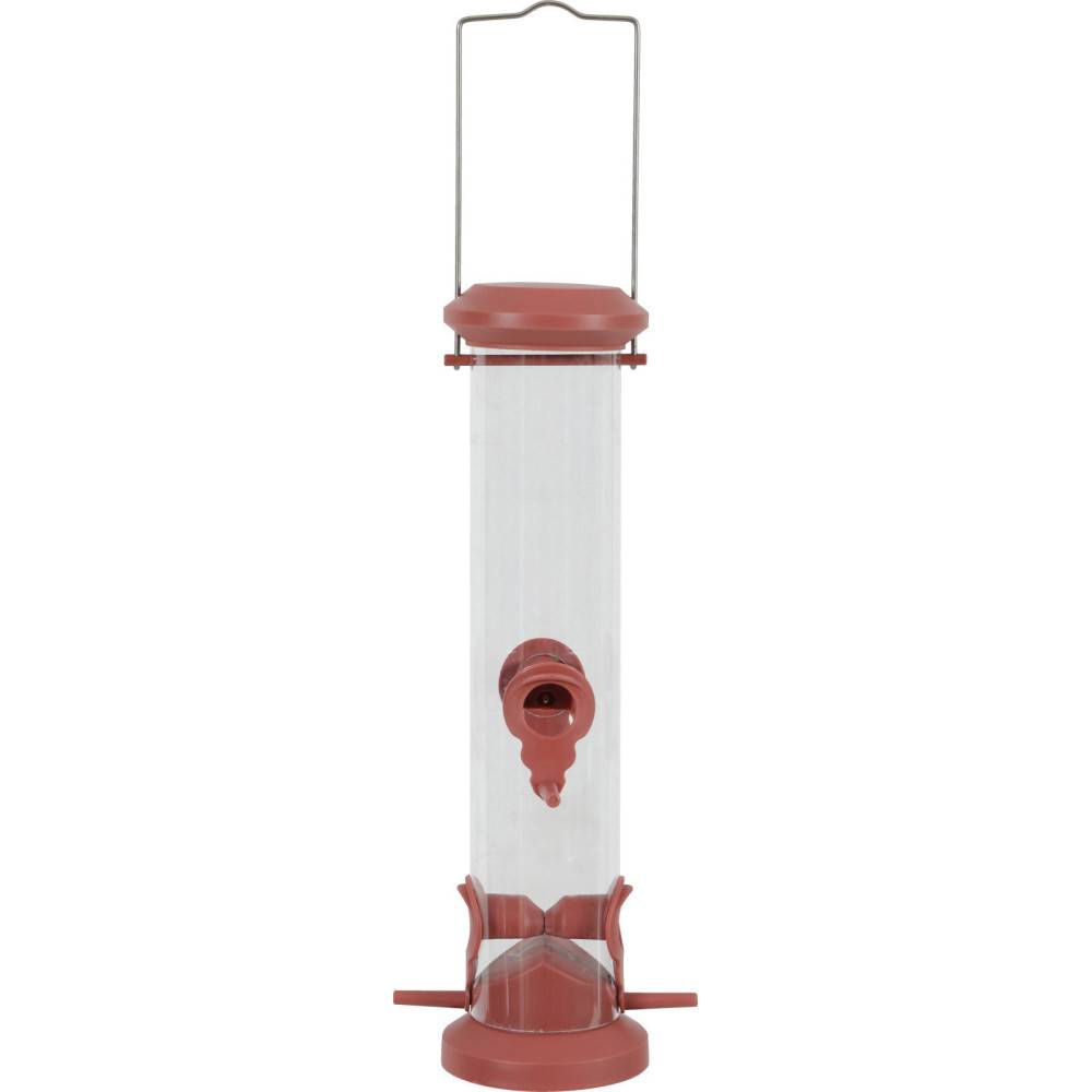 Mangeoire silo à graines, rouge terra, hauteur 44 cm pour oiseaux - Image 1