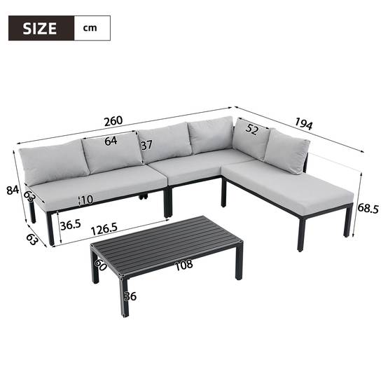 Salon de jardin modulable en acier galvanisé pour terrasse 6 places gris - ComfortXL Outdoor Living - Image 3