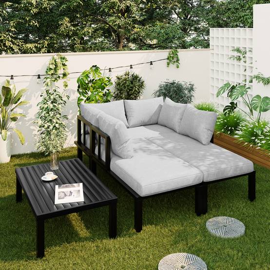 Salon de jardin modulable en acier galvanisé pour terrasse 6 places gris - ComfortXL Outdoor Living - Image 10