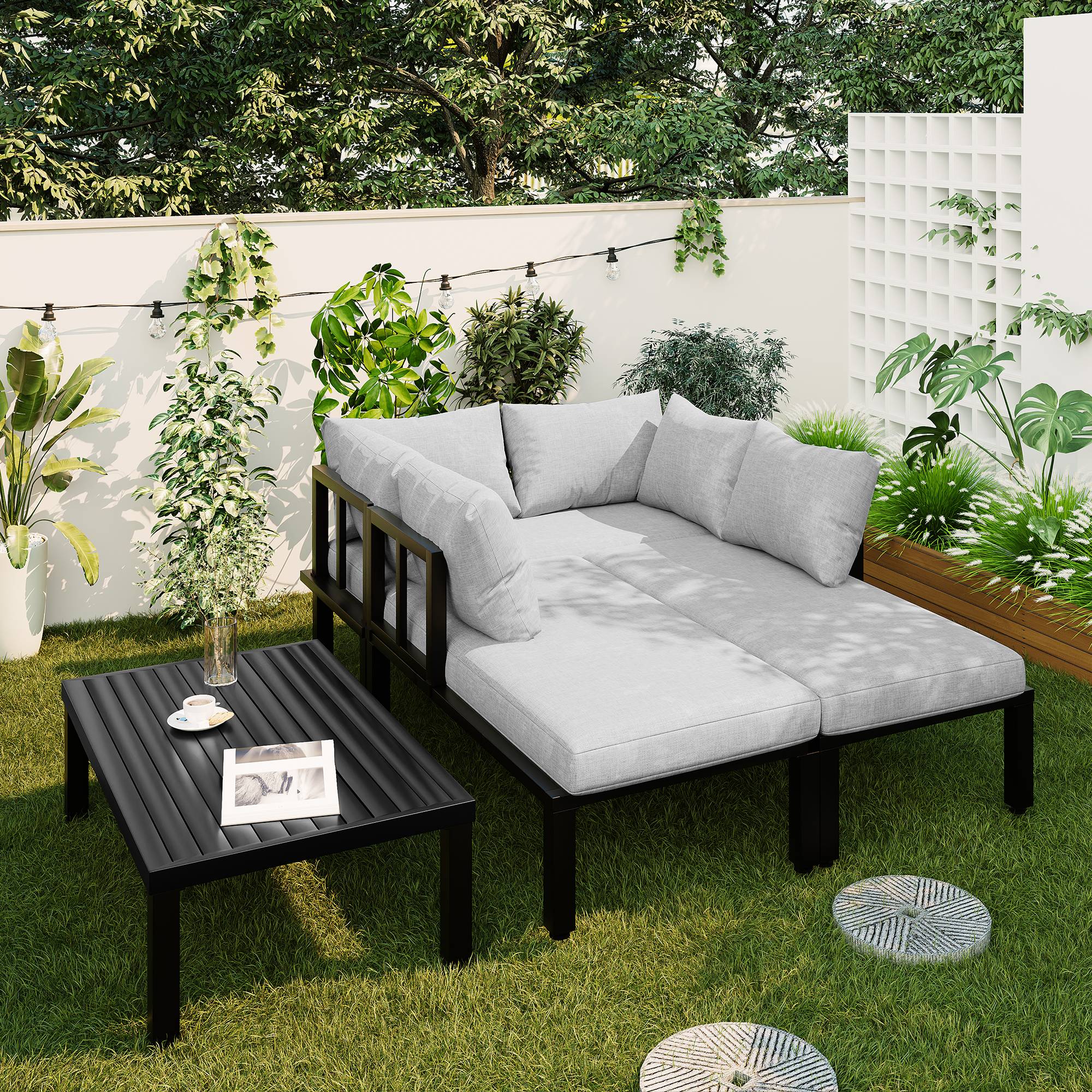Salon de jardin modulable en acier galvanisé pour terrasse 6 places gris - ComfortXL Outdoor Living - Image 10