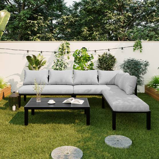 Salon de jardin modulable en acier galvanisé pour terrasse 6 places gris - ComfortXL Outdoor Living - Image 1
