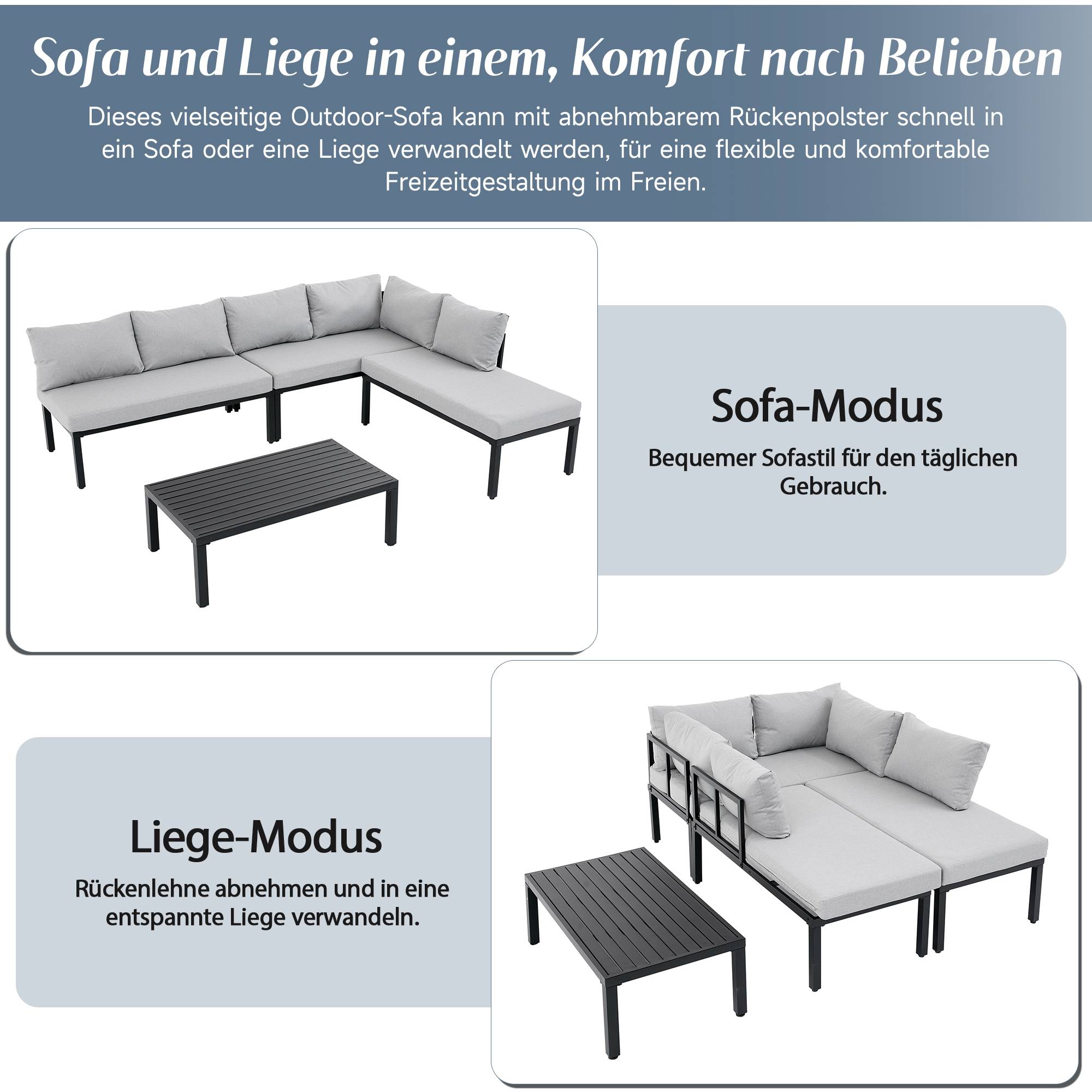 Salon de jardin modulable en acier galvanisé pour terrasse 6 places gris - ComfortXL Outdoor Living - Image 5