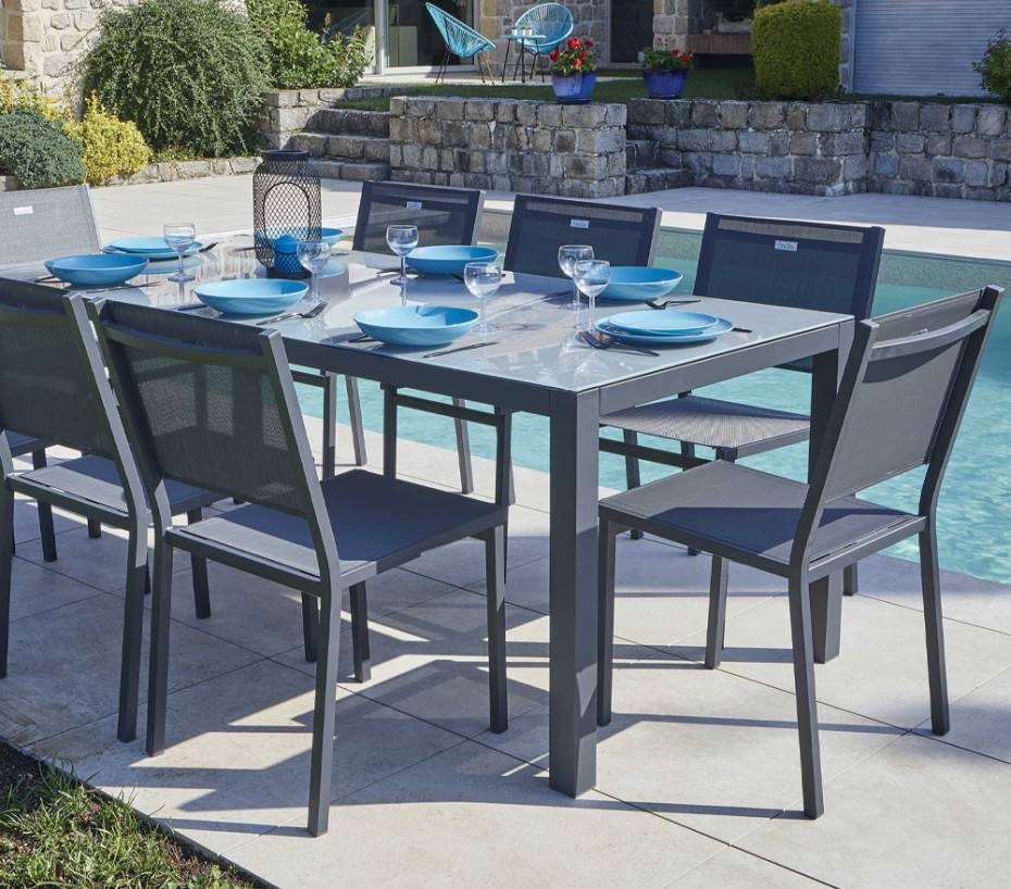 Ozalide - Ensemble table et chaises de jardin  8 places  Gris Anthracite  CADAQUES - Image 1