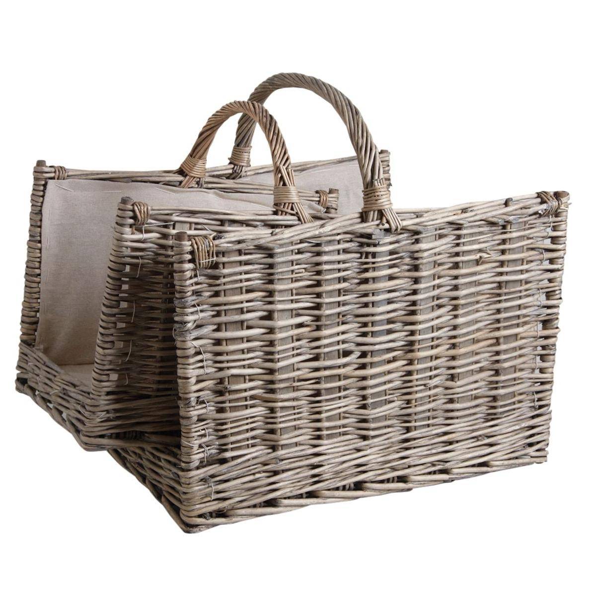 Aubry Gaspard - Paniers à bûches en osier gris et jute (lot de 2) Rectangulaire - Image 1