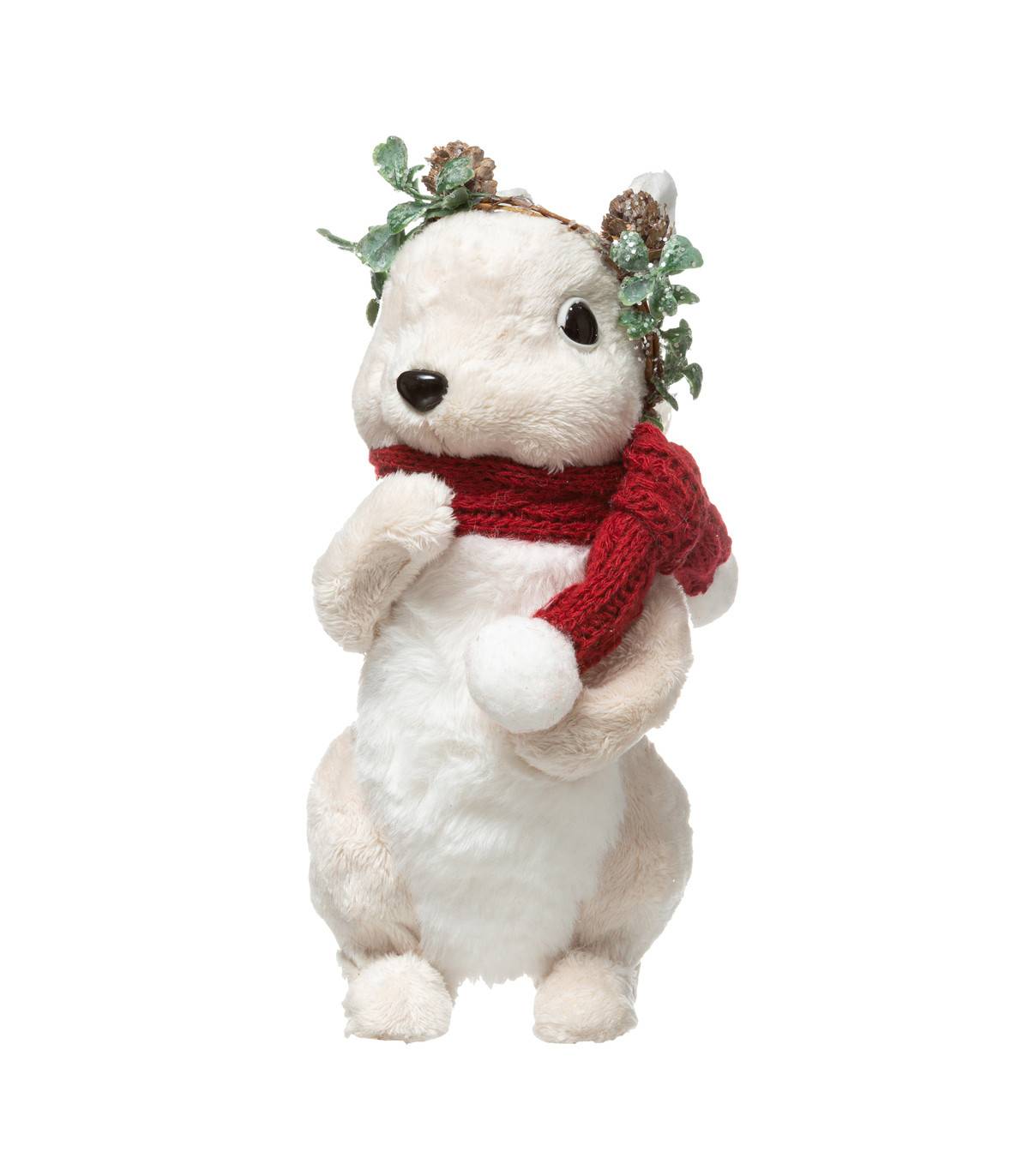 Fééric Lights & Christmas - Déco de Noël Écureuil blanc avec écharpe rouge et couronne H 23 cm