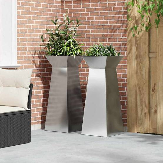 ComfortXL - Lot de 2 Bacs à Fleurs Hauts Design Pilier, Jardinière Colonne en Acier Argenté 100cm – ComfortXL Outdoor Living - Image 4