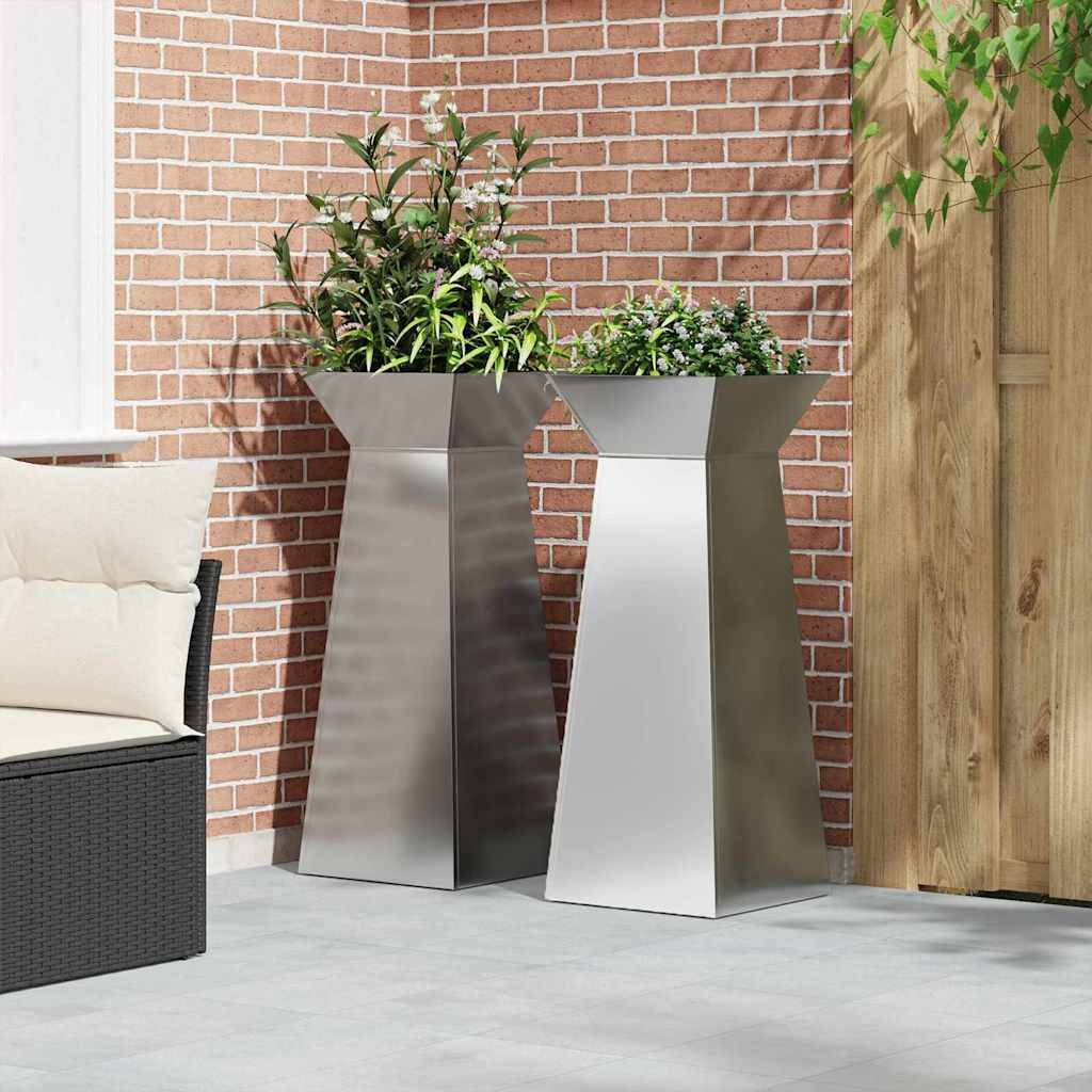 ComfortXL - Lot de 2 Bacs à Fleurs Hauts Design Pilier, Jardinière Colonne en Acier Argenté 100cm – ComfortXL Outdoor Living - Image 4