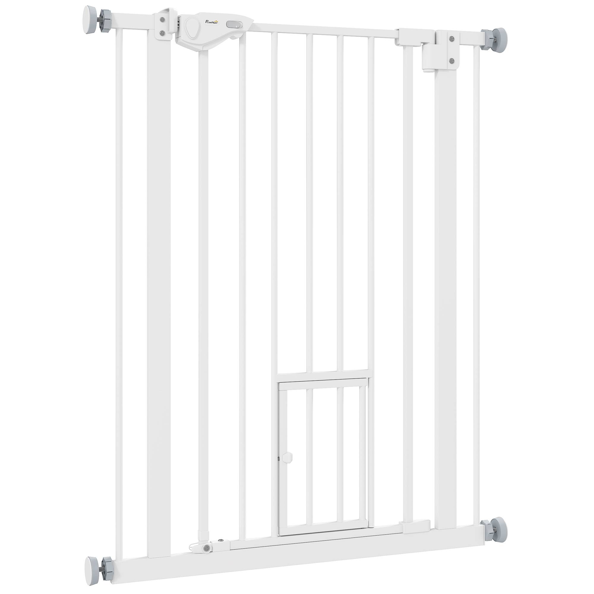 Sans Marque - Porte avec chatière intégrée, installation sans perçage, largeur variable 74-80 cm, ouverture à une main, métal, blanc - Image 2