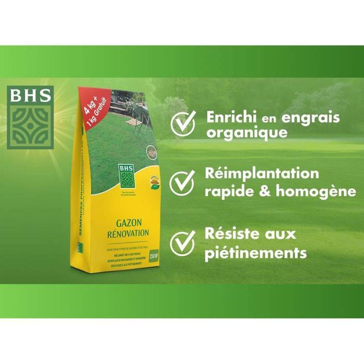 BHS - Gazon Regarnissage Terrain Sec - Bhs - 1kg | 40 M² | Résistant Et Durable, Avec Excellente Pérennité Et Tolérance Aux Piét - Image 9