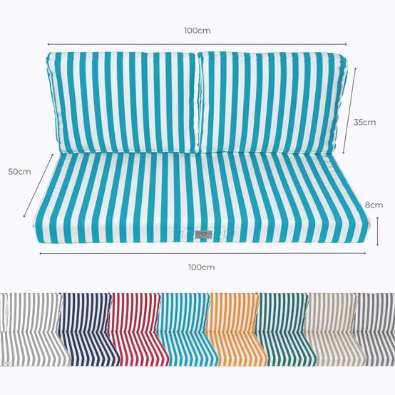 Coussins pour salon de jardin déhoussable 100x50cm Rayure turquoise - Déco arts - Image 5