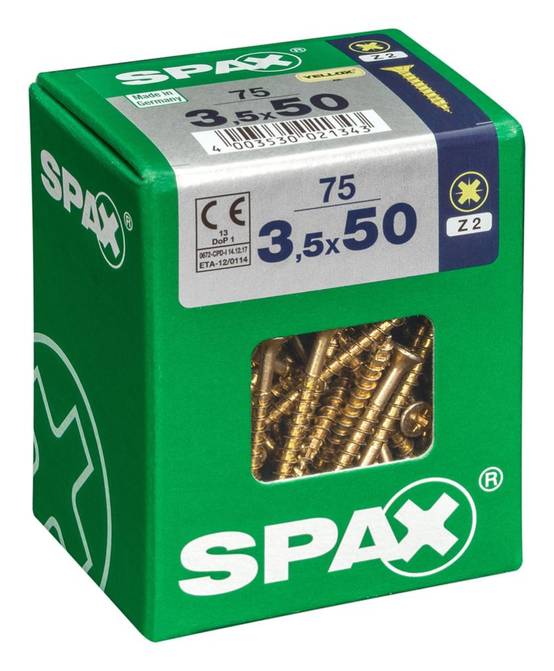 Spax - Lot de 75 vis acier tête fraisée pozidriv SPAX, Diam.3.5 mm x L.50 mm - Image 1