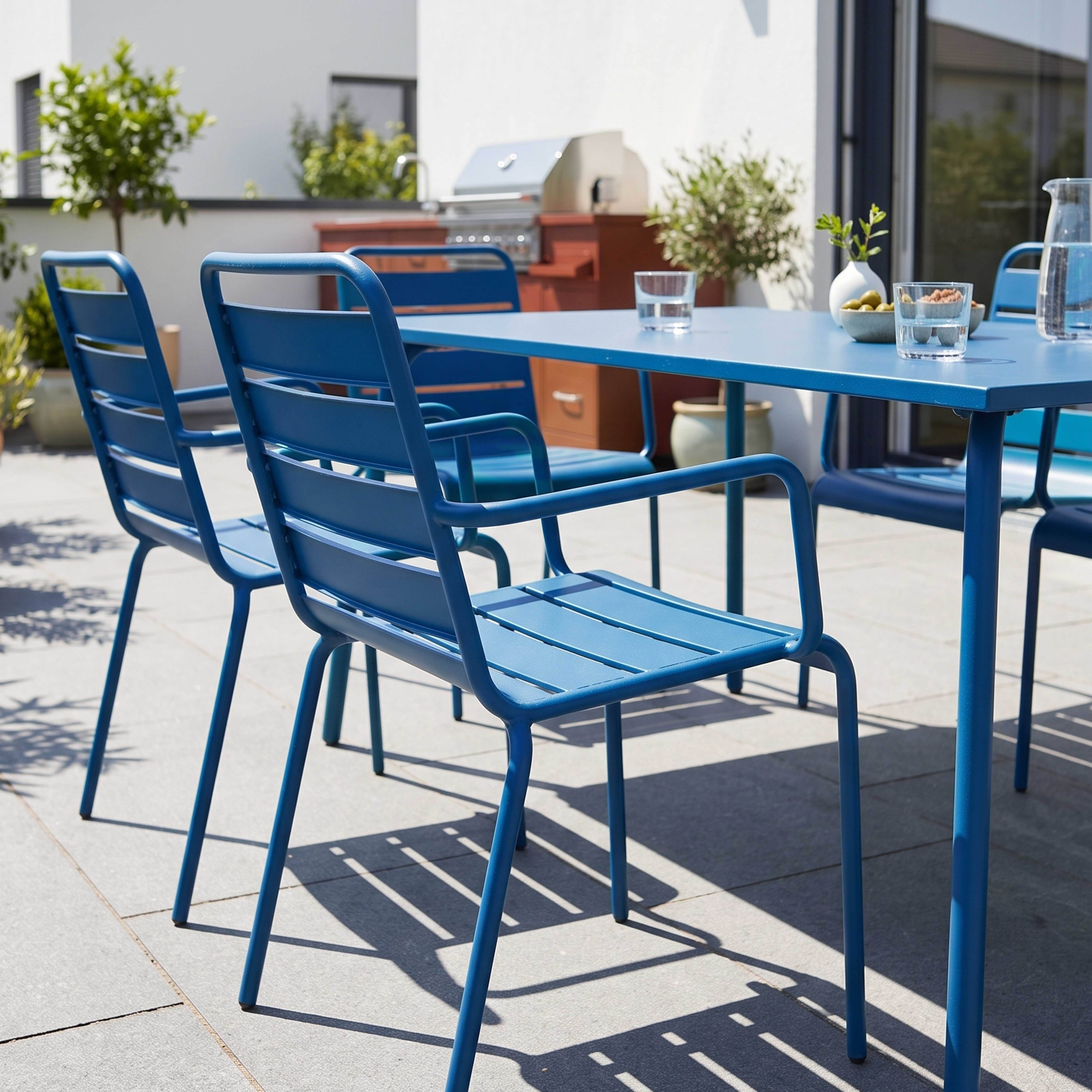Oviala - Ensemble table de jardin et 6 fauteuils en métal bleu pacific Palavas - Oviala - Image 4