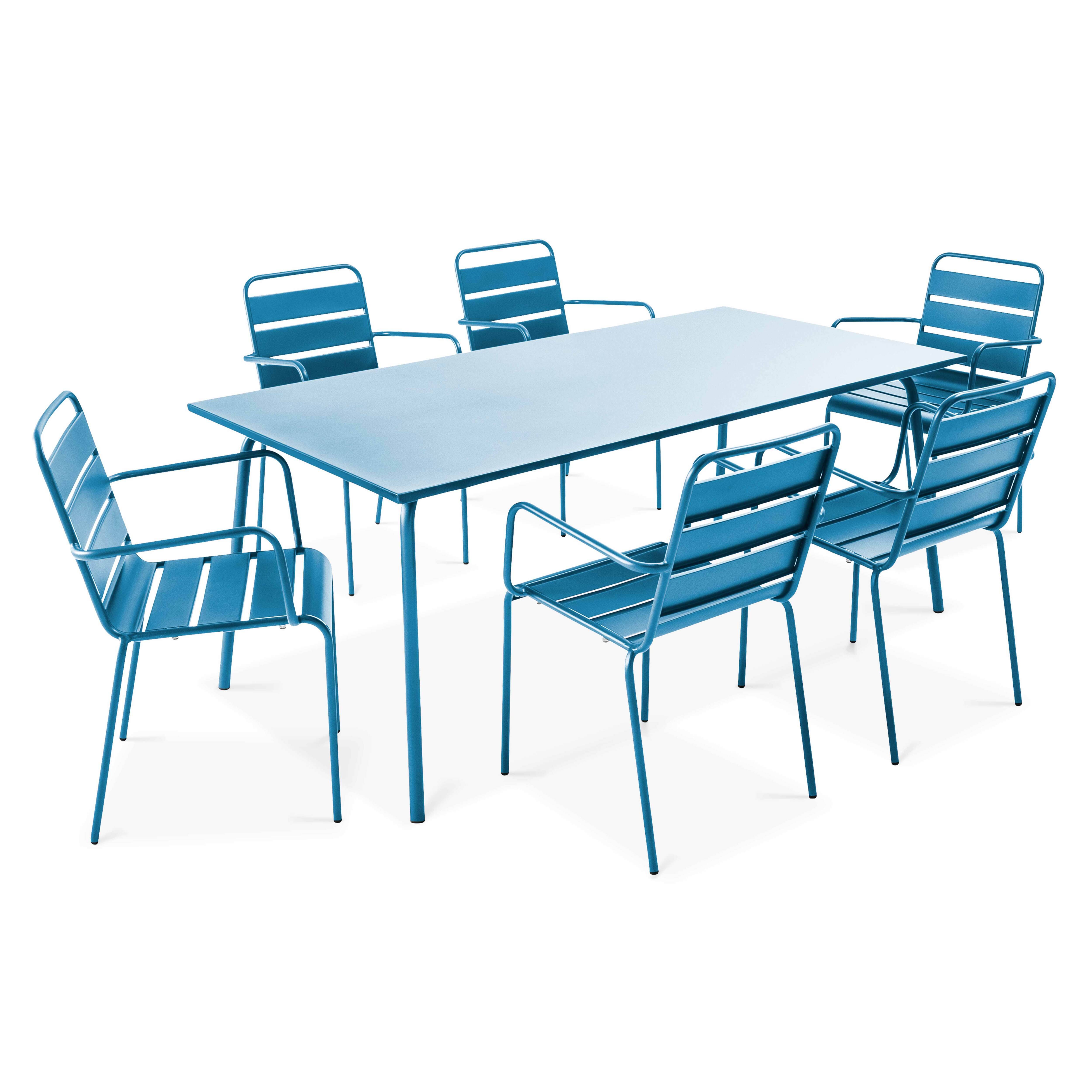 Oviala - Ensemble table de jardin et 6 fauteuils en métal bleu pacific Palavas - Oviala - Image 1