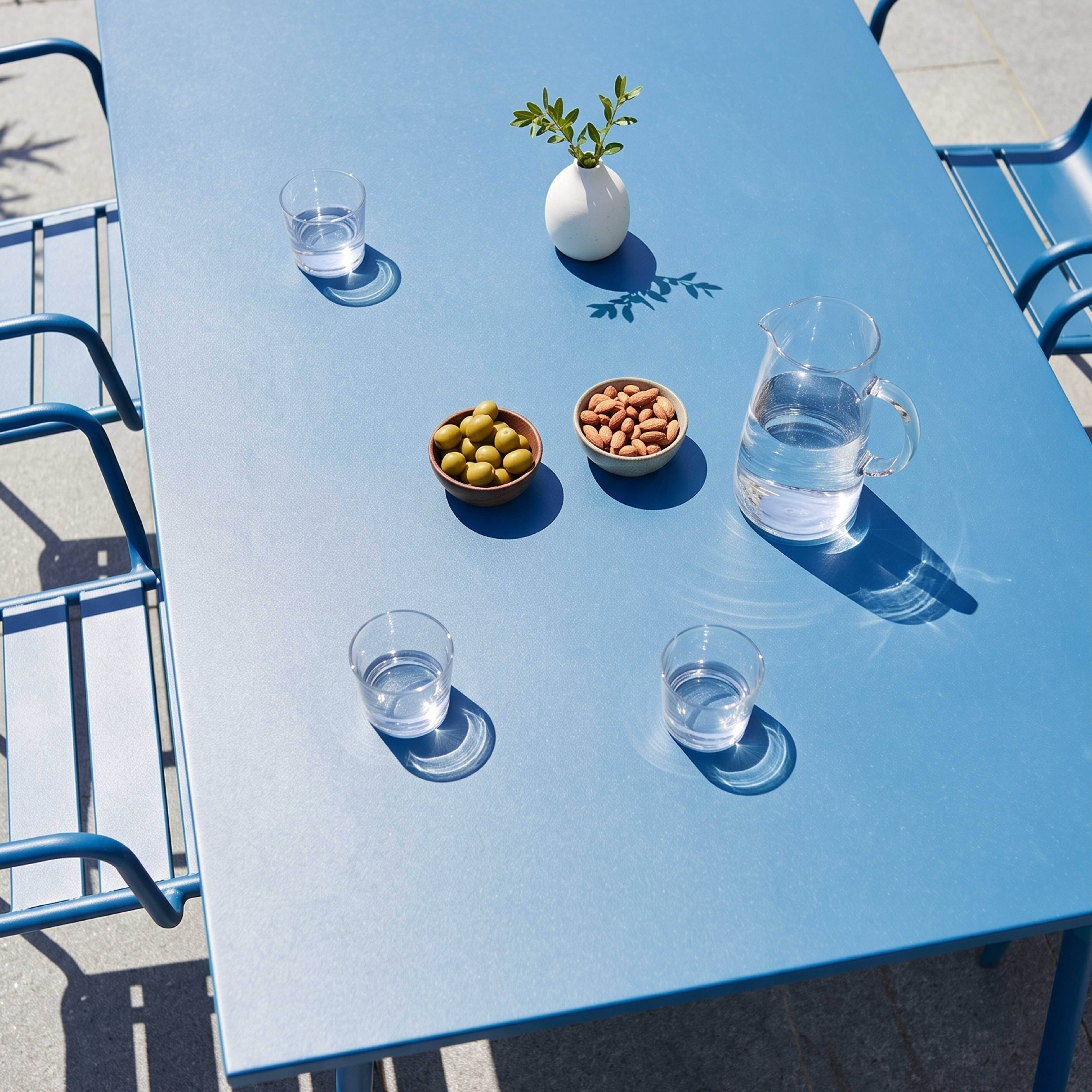 Oviala - Ensemble table de jardin et 6 fauteuils en métal bleu pacific Palavas - Oviala - Image 3