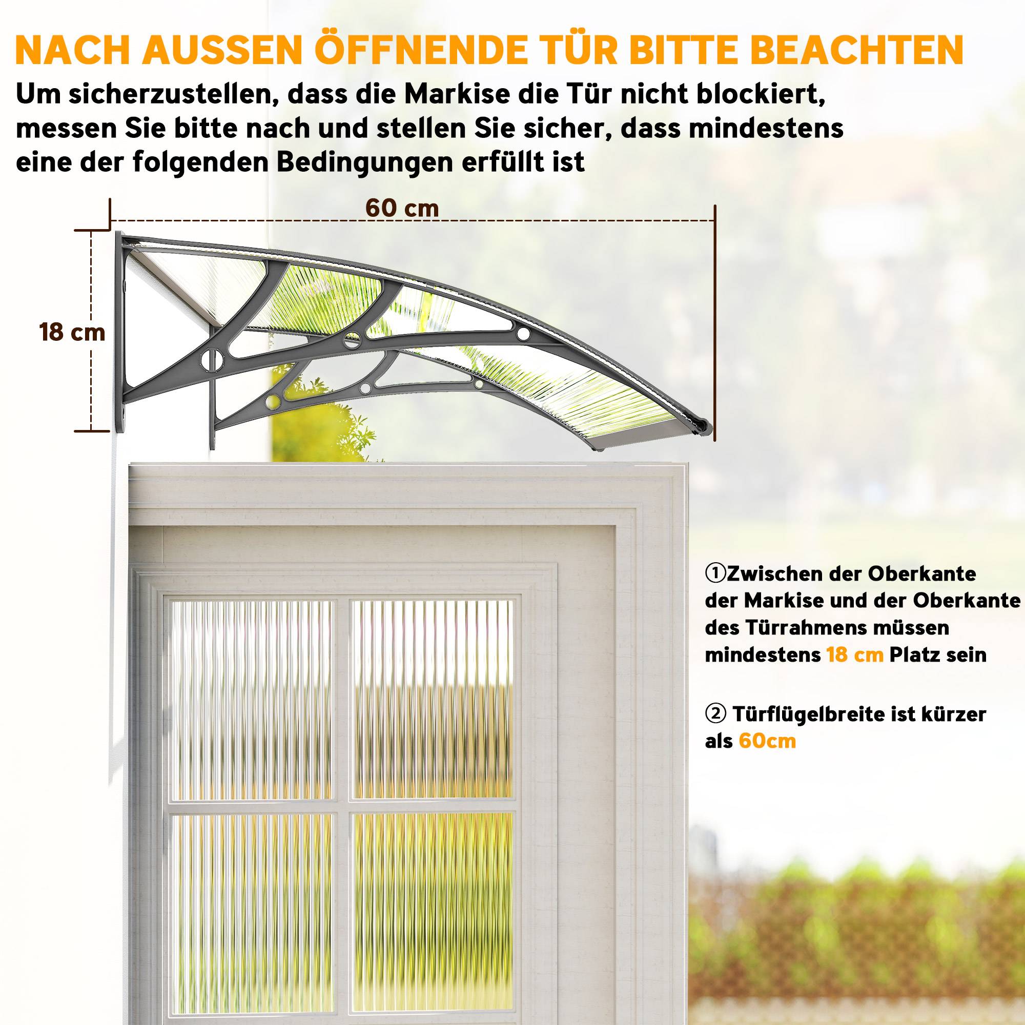 Auvent de porte polycarbonate transparent entrée protection pluie 110x60cm gris - ComfortXL Outdoor Living - Image 9