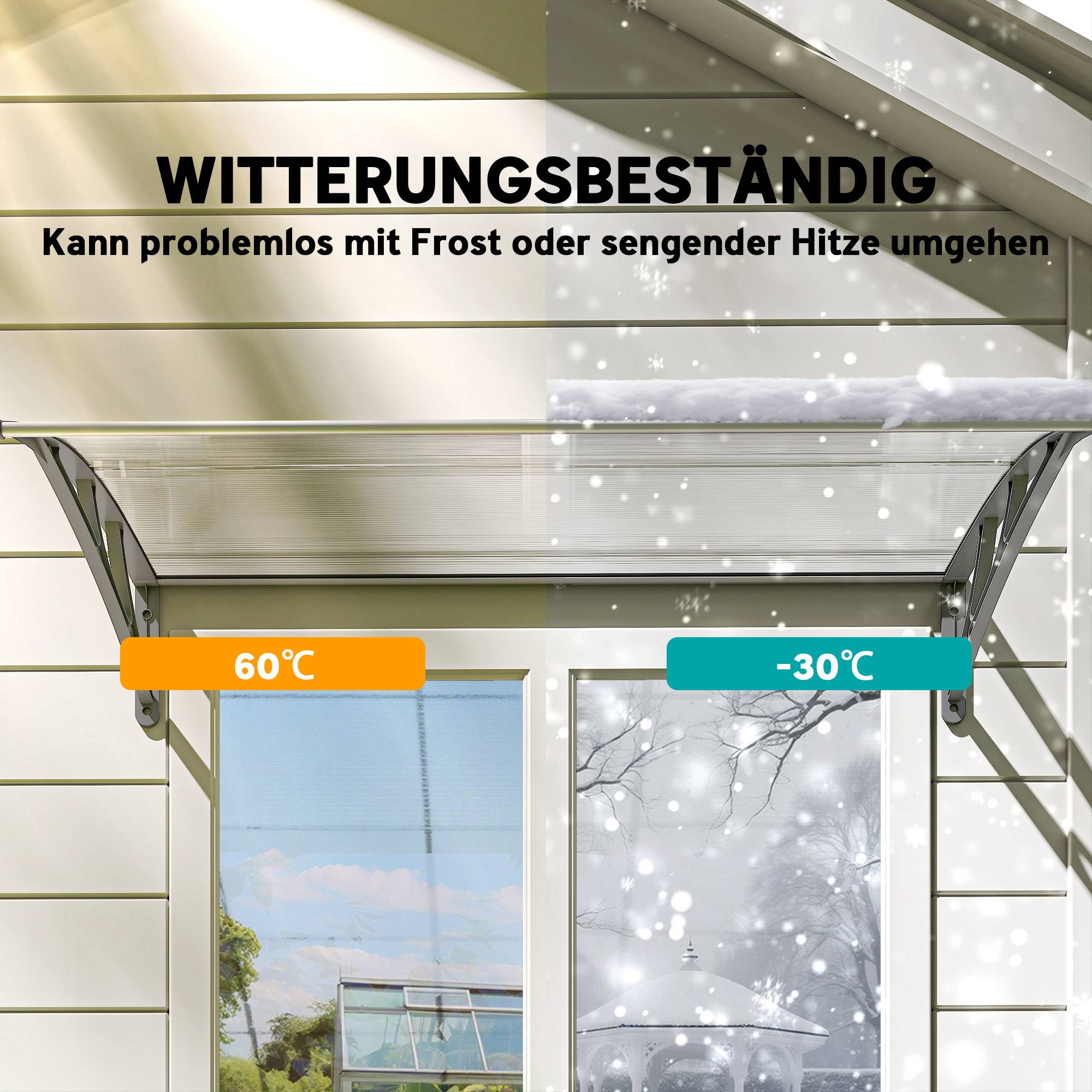 Auvent de porte polycarbonate transparent entrée protection pluie 110x60cm gris - ComfortXL Outdoor Living - Image 8