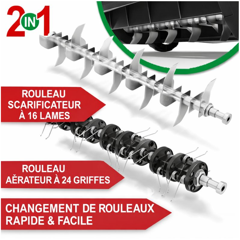 Scarificateur Aérateur de pelouse électrique 2 en 1 1800 watts Largeur travail 38cm - Image 3