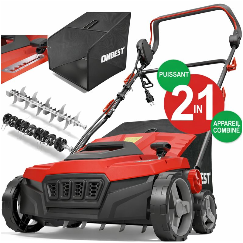 Scarificateur Aérateur de pelouse électrique 2 en 1 1800 watts Largeur travail 38cm - Image 5