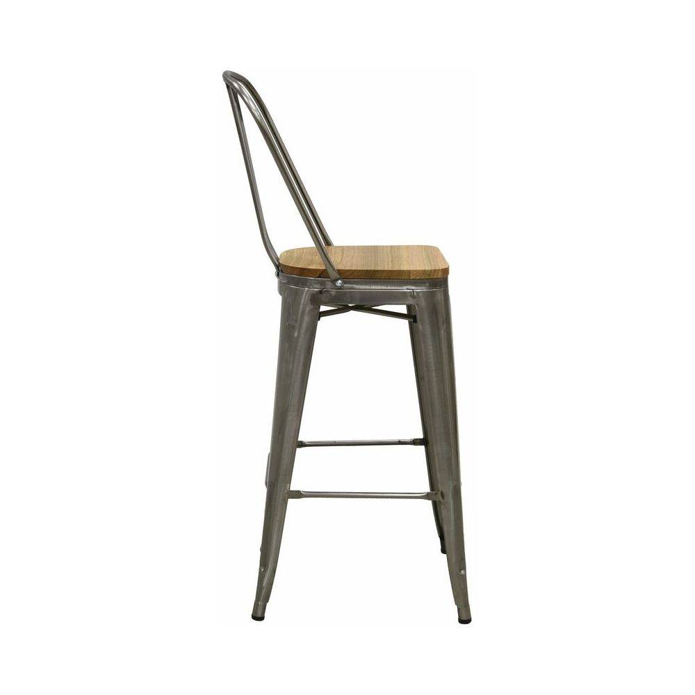 Aubry Gaspard - Tabouret industriel en métal et bois d'orme huilé (Lot de 4) Acier brossé - Image 3