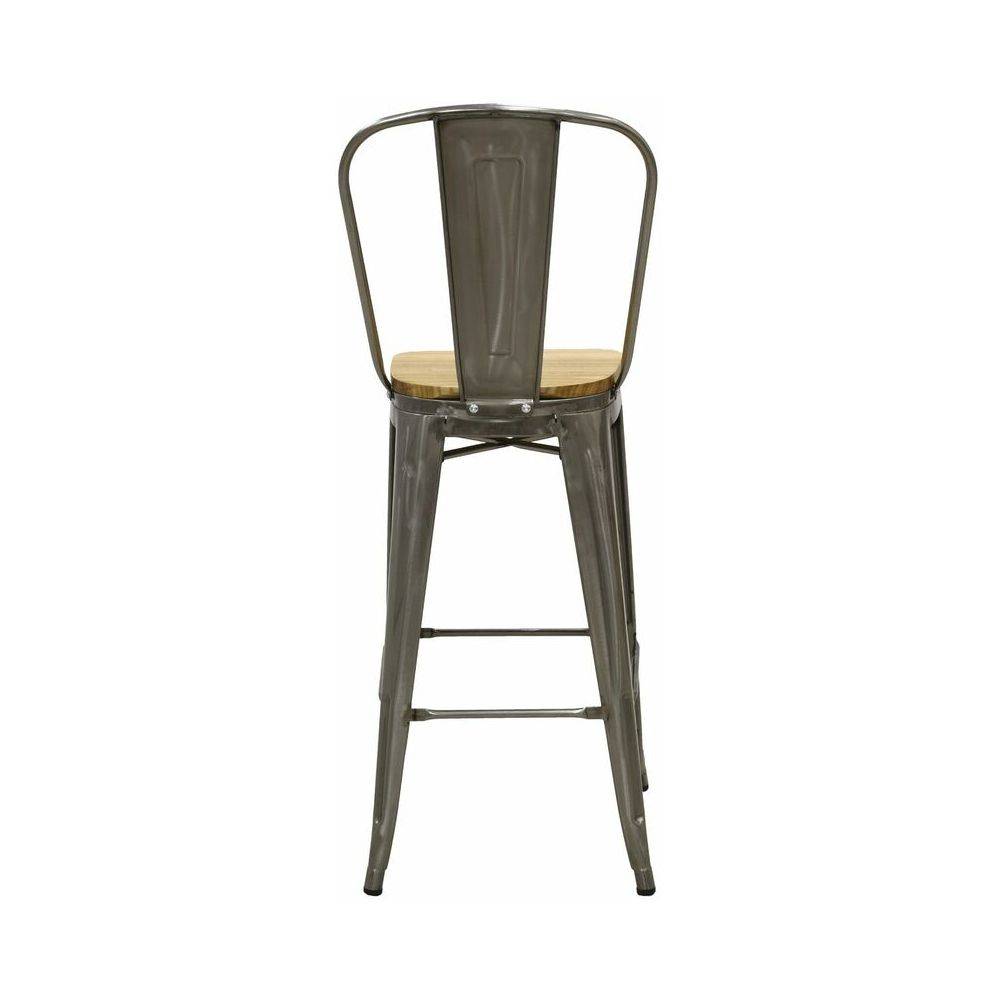 Aubry Gaspard - Tabouret industriel en métal et bois d'orme huilé (Lot de 4) Acier brossé - Image 4