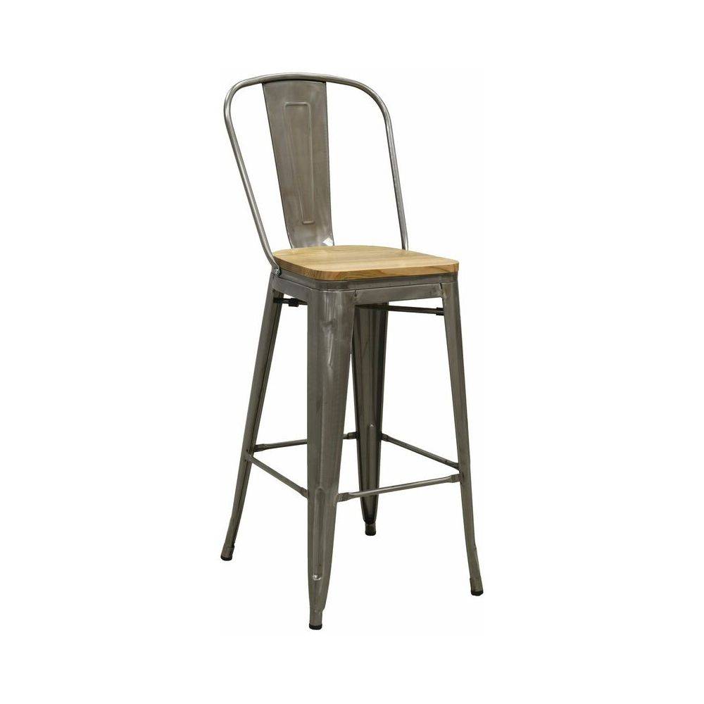 Aubry Gaspard - Tabouret industriel en métal et bois d'orme huilé (Lot de 4) Acier brossé - Image 2