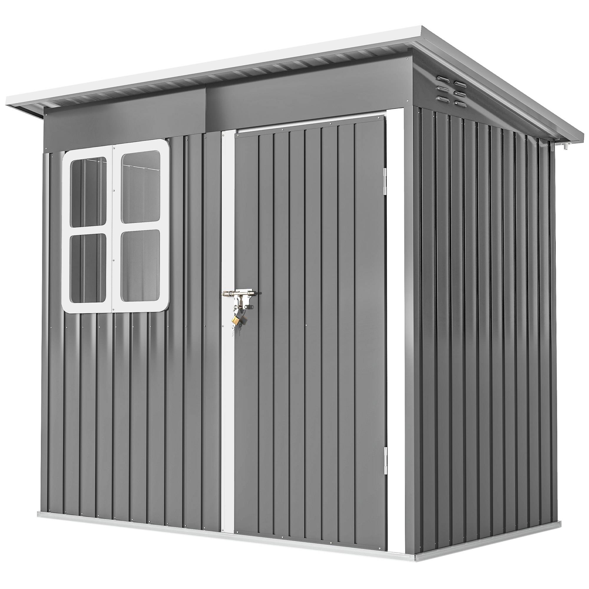 Abri de jardin acier 221x133x190 cm gris avec fenêtre porte verrouillable, cabane rangement extérieur terrasse - Image 2