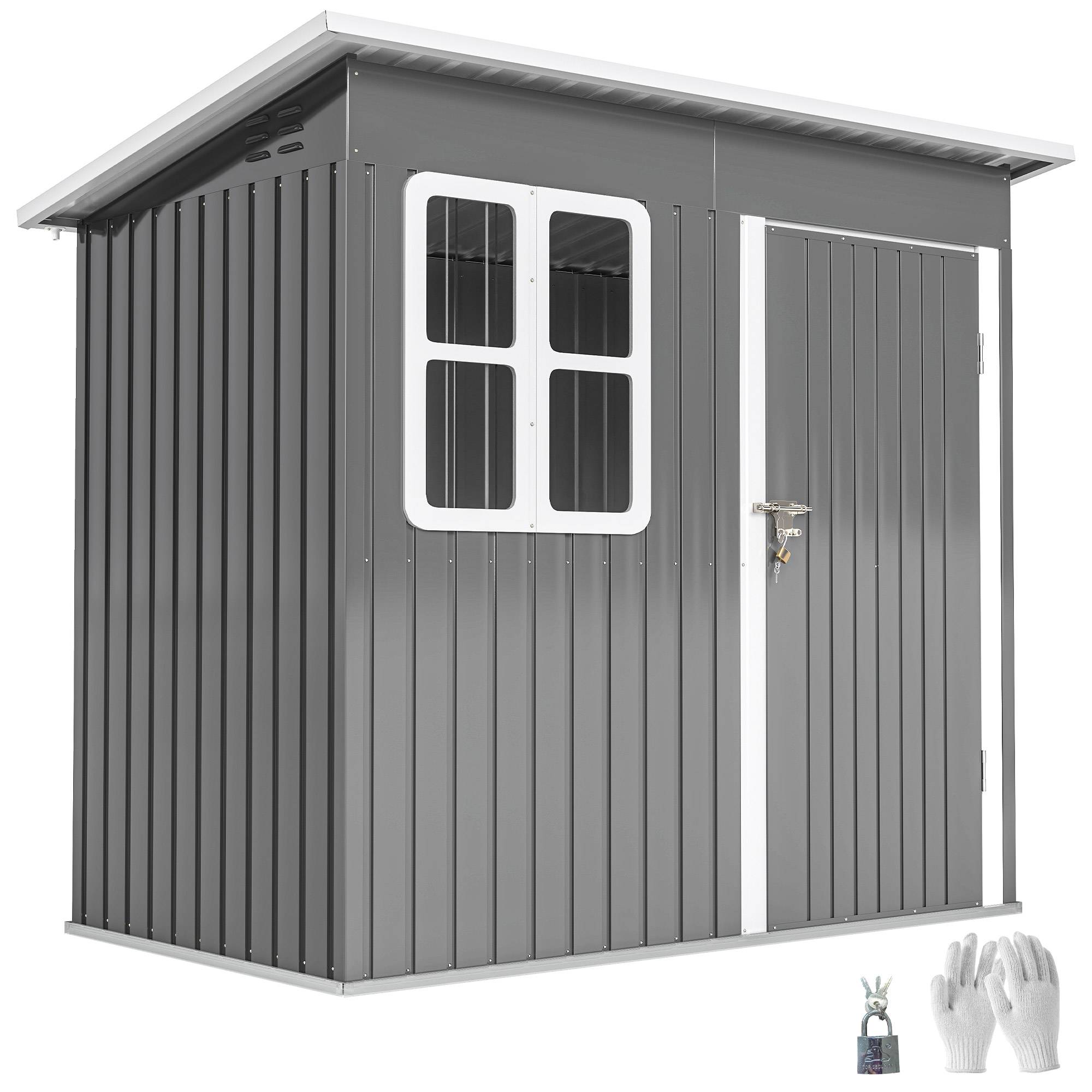 Abri de jardin acier 221x133x190 cm gris avec fenêtre porte verrouillable, cabane rangement extérieur terrasse - Image 1
