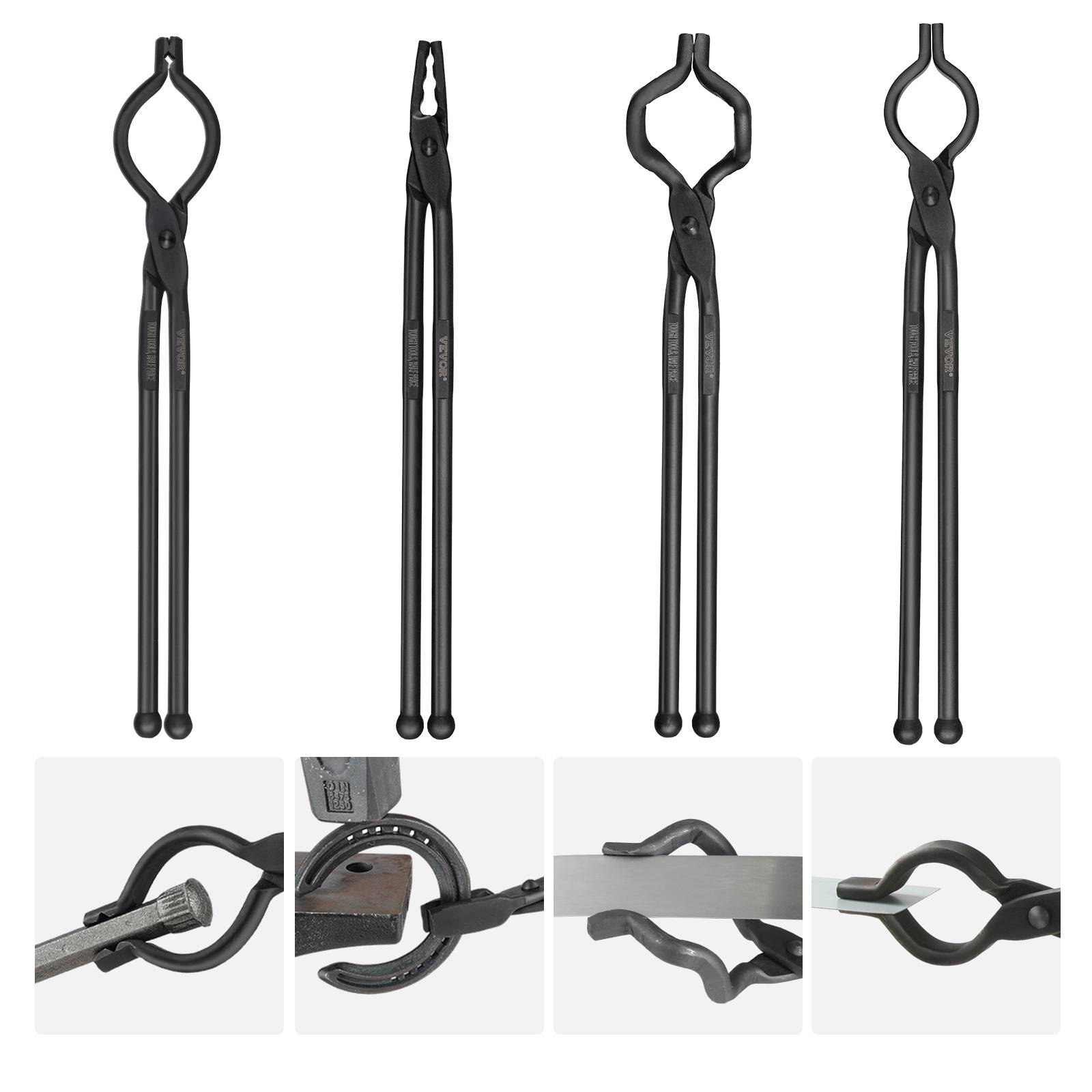 VEVOR Pince forge 4 pièces, 46 cm, acier carbone. Pour forgeron, préhension. - Image 1